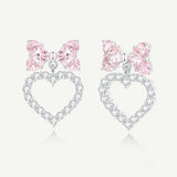 "Bow For Princess" Pink Bow And Heart Shape Sterling Silver Earrings