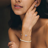 Trinity Textured Silver Bracelet in Created Amethyst