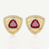 Trinity Textured Silver Earrings in Created Ruby