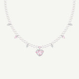 Pink Guardian Heart Silver Necklace With Pearl Chain