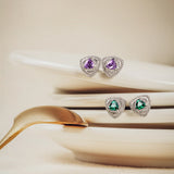 Trinity Textured Silver Earrings in Created Amethyst