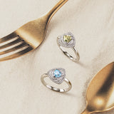 Trinity Textured Silver Ring in Created Aquamarine