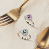 Trinity Textured Silver Ring in Created Emerald