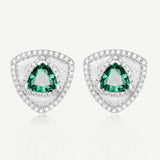 Trinity Textured Silver Earrings in Created Emerald