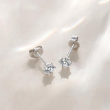 14K 白金 0.3CTTW 六爪鑲嵌實驗室培育鑽石單顆耳釘