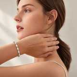 "Glamour Radiance" October Birthstone Fancy Cut Tennis White Opal Sterling Silver Bracelet