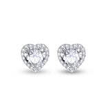 FANCIME "Glam Heart" Halo Setting Heart Sterling Silver Studs Main