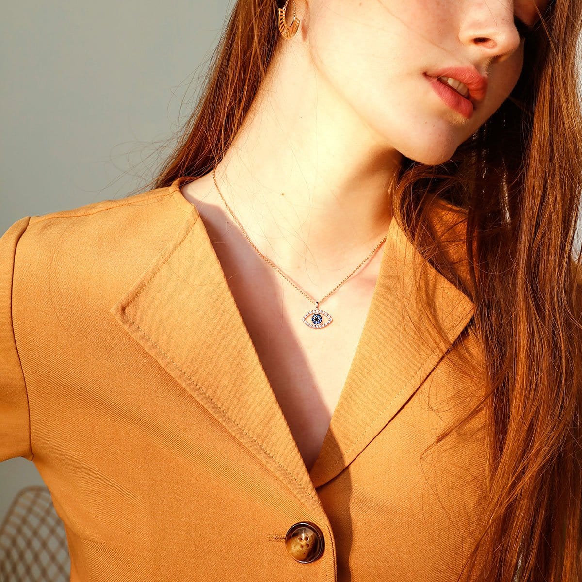FANCIME Evil Eye 14K Solid Yellow Gold Necklace Show2