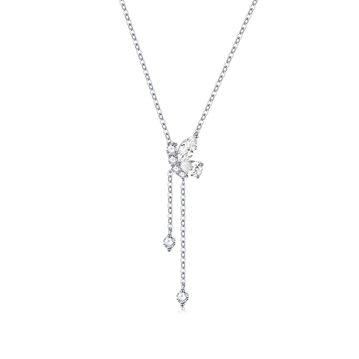 Fanci "Aqua Bliss" Butterfly Dangling Sterling Silver Necklace White Main