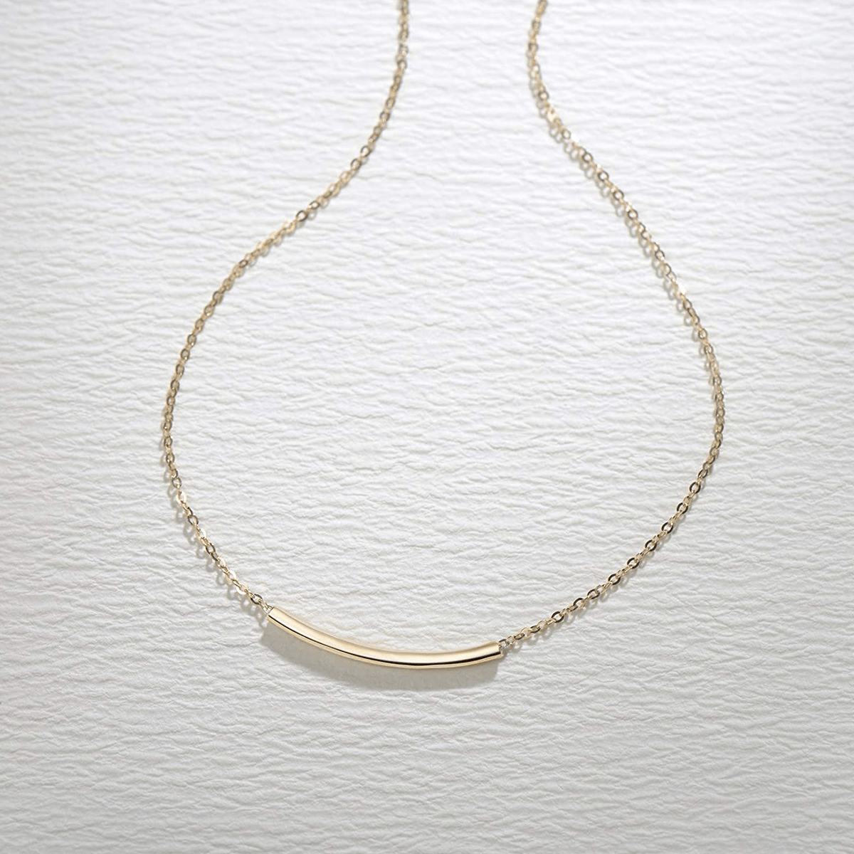 FANCIME “Tube Lines” Smile Gold Bar 14K Yellow Gold Necklace  Show