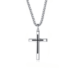 FANCIME Mens Black Highlight Cross 925 Silver Necklace Main