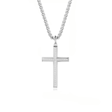 FANCIME Mens Box Chain Beveled Cross 925 Silver Necklace Main