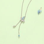 Fanci "Aqua Bliss" Butterfly Dangling Sterling Silver Necklace Blue Side
