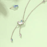 Fanci "Aqua Bliss" Butterfly Dangling Sterling Silver Necklace Blue Back