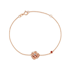 rose flower strand bracelet for women with red ruby and white diamond