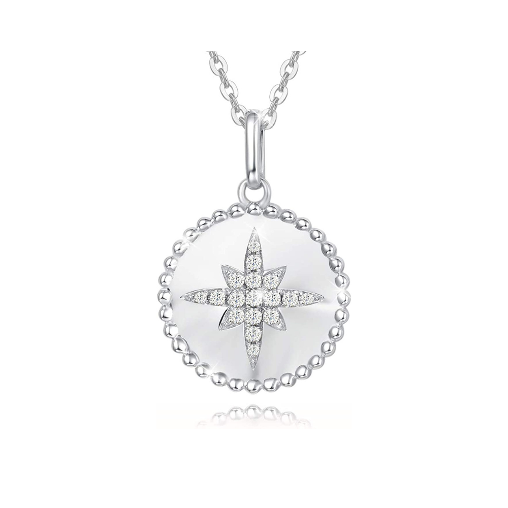 FANCIME Celestial North Star Round Disc Coin 14K Solid Gold Necklace Main