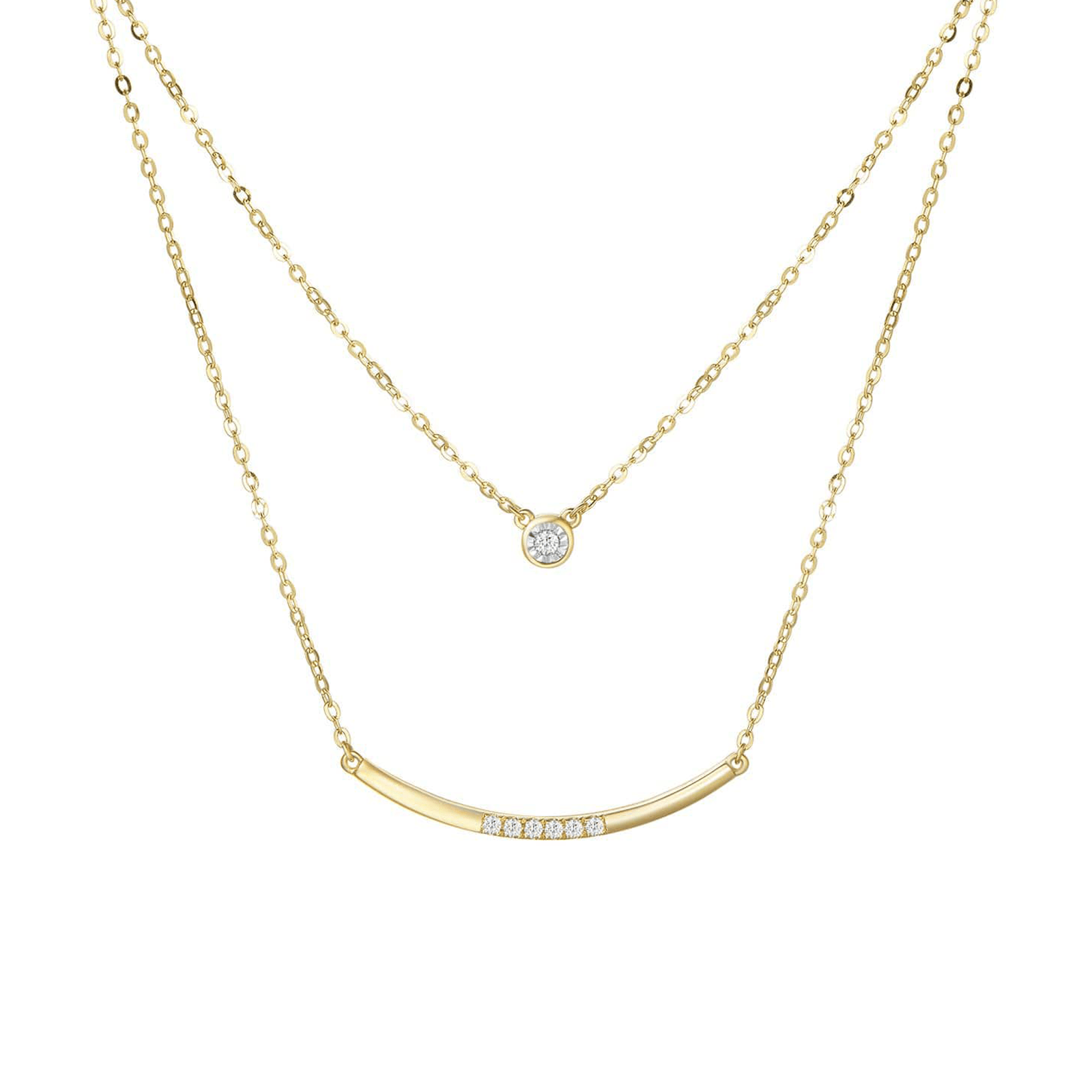 FANCIME Double Chain Minimalist Diamond 14k Yellow Gold Necklace Main