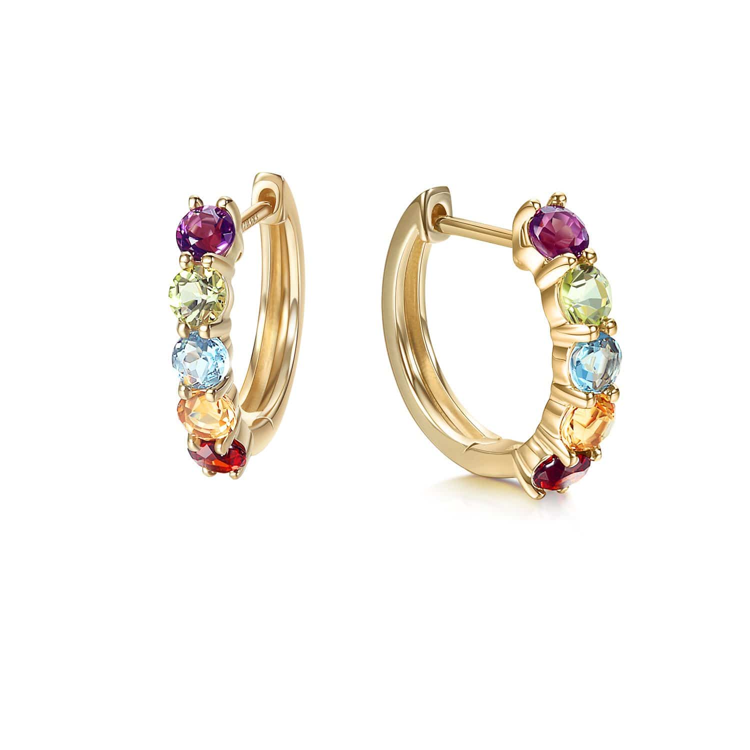 FANCIME 14k "Rainbow Gemstones" Huggie Cartilage Hoop Earrings Side