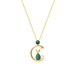FANCIME Opal Dreamy Moon & Kitten Cat 18K Yellow Gold Necklace Main