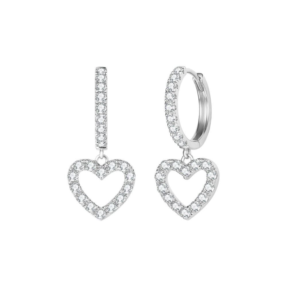 FANCIME "Estella" Diamond Heart Dangling 14K Gold Hoops Main
