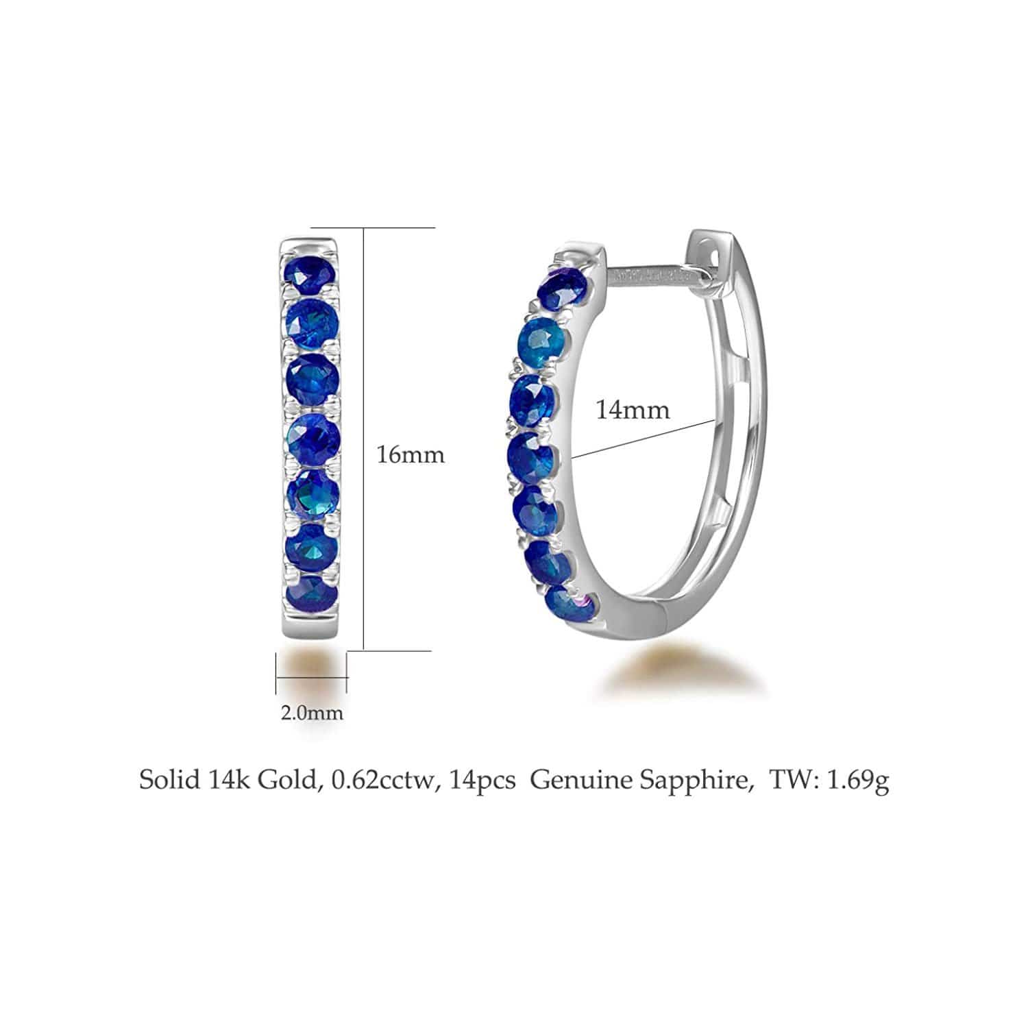 FANCIME Blue Sapphire 14k White Gold Hoop Earrings Size