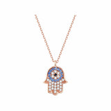 Cubic Zirconia Gemstone & 14K Rose Gold Evil Eye and Hamsa Pendant Necklace