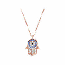 Cubic Zirconia Gemstone & 14K Rose Gold Evil Eye and Hamsa Pendant Necklace