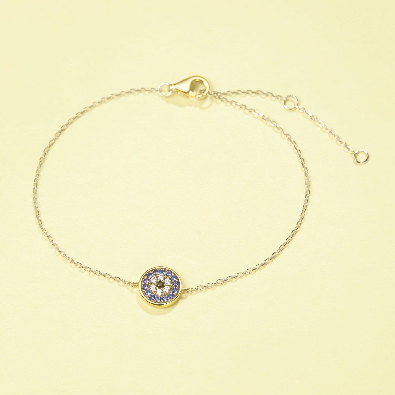 FANCIME Blue Evil Eye 14k Solid Yellow Gold Bracelet Full