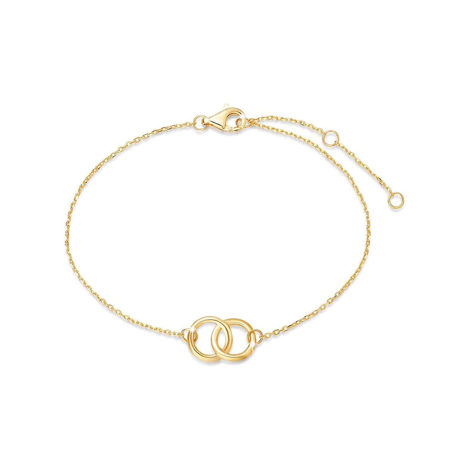 FANCIME Two Circle Friendship 14k Solid Yellow Gold Bracelet Main