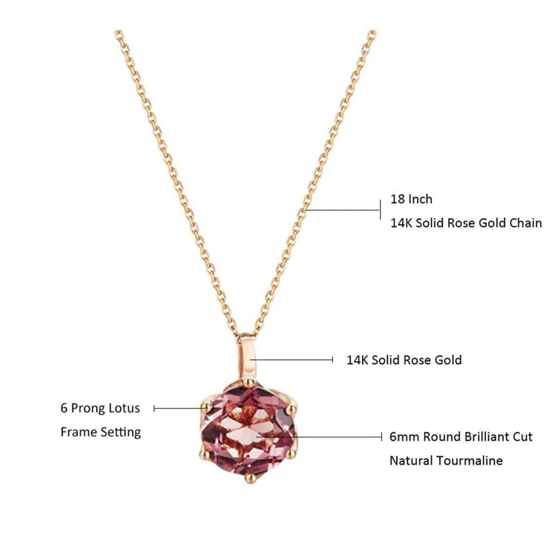 FANCIME Solitaire Dainty 14K Rose Gold Necklace Size