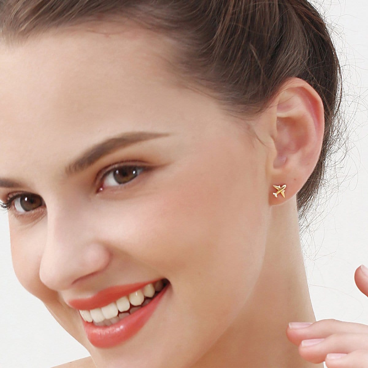 FANCIME Tiny Airplane 18K Yellow Gold Stud Earrings Model