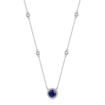 FANCIME "Always Brilliant" Sterling Silver Halo Setting Round Necklace Klein Blue Main