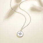 FANCIME Celestial North Star Round Disc Coin 14K Solid Gold Necklace Full
