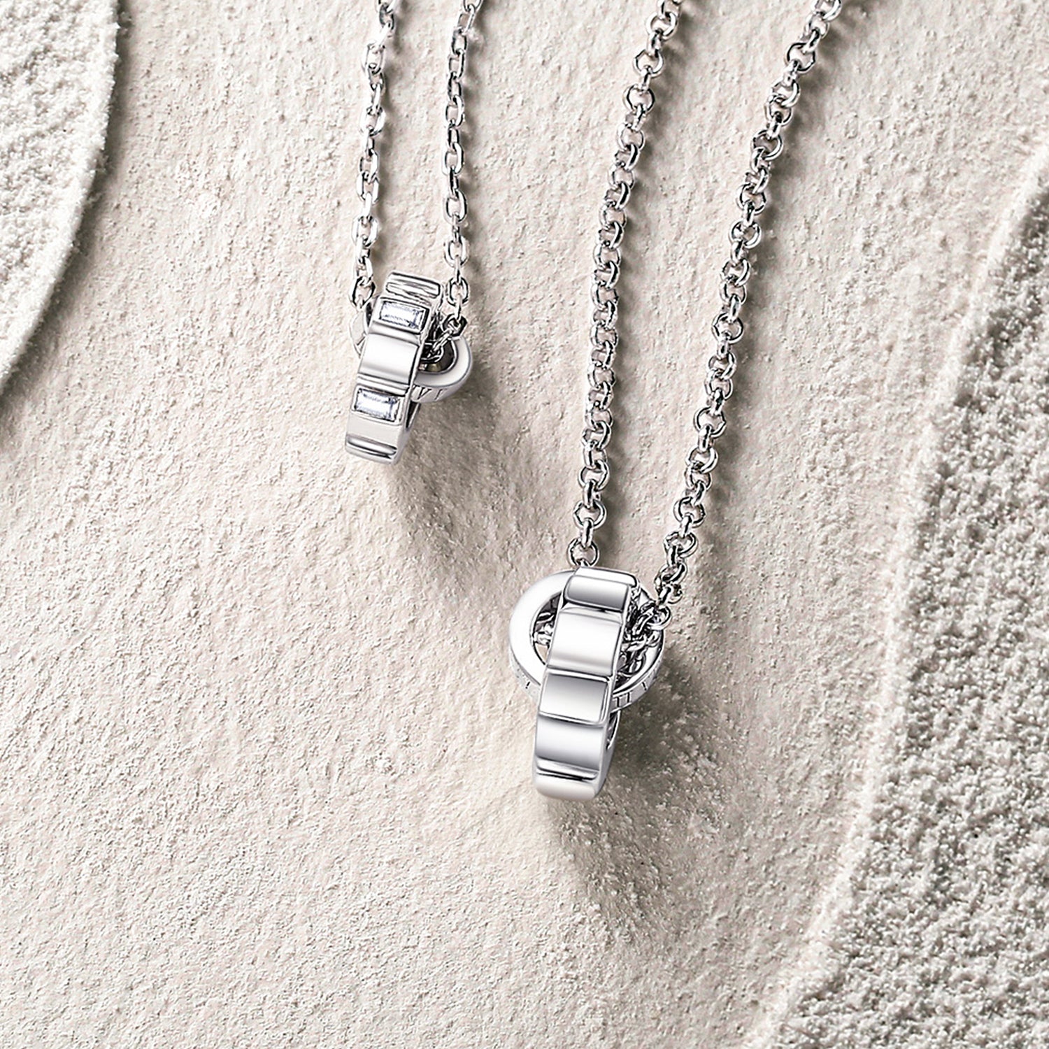 FANCIME "Infinite Time Lock" Couples Promise Matching Ring Sterling Silver Necklaces Full