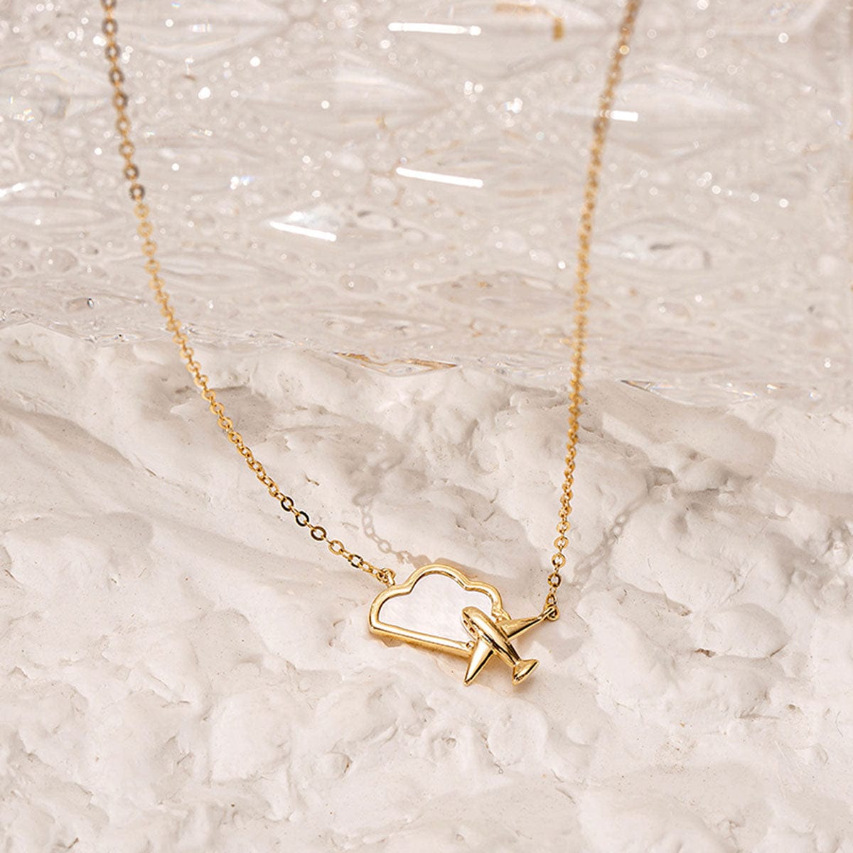FANCIME "Dreamer" Cloud Mother Of Pearl Airplane 14k Yellow Gold Necklace Detail2