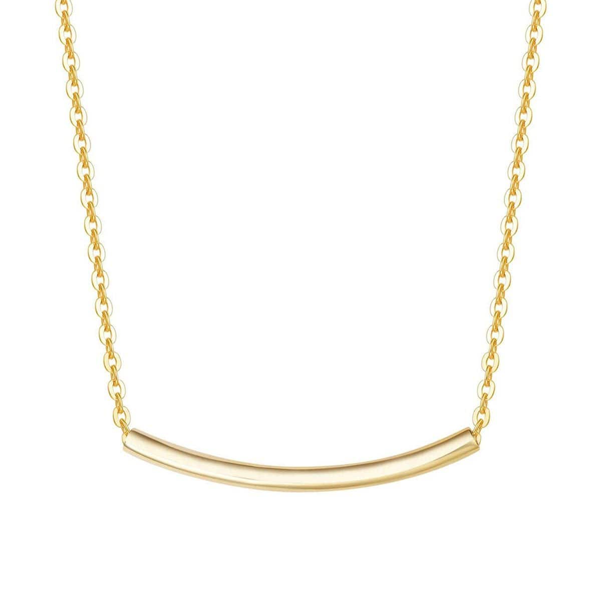 FANCIME “Tube Lines” Smile Gold Bar 14K Yellow Gold Necklace Main