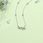 FANCIME "Butterfly Love" Sterling Silver Cut CZ Stones Butterfly Necklace Blue Back