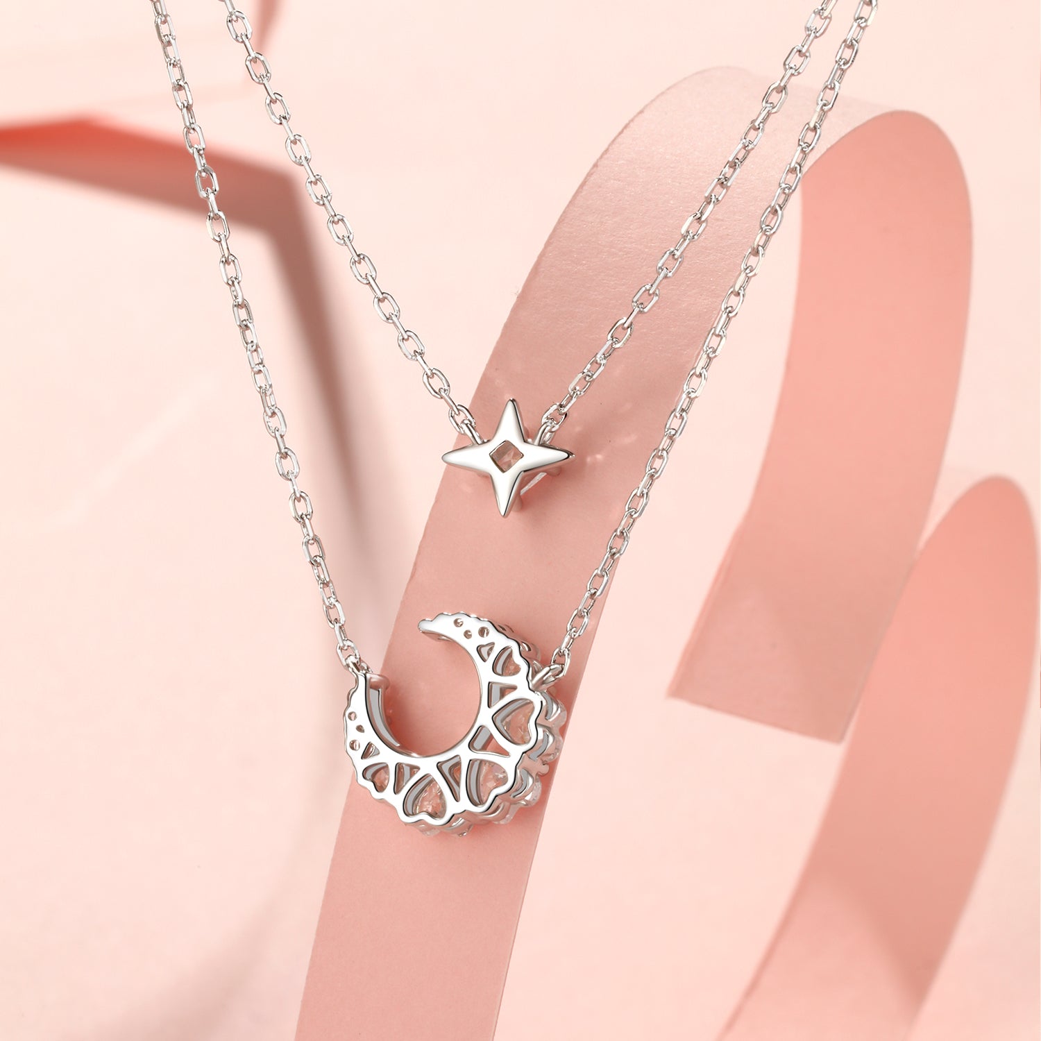Fanci "Dazzling Dream" Crescent Moon Star Sterling Silver Necklace Back