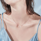 FANCIME "Sweet Pea" Bowtie Design White CZ Sterling Silver Necklace Show