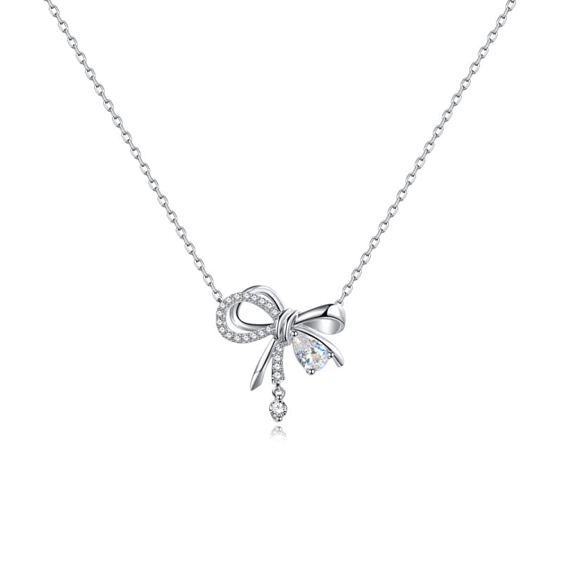 FANCIME "Satin Bow" Bow Pink CZ Sterling Silver Necklace White Main