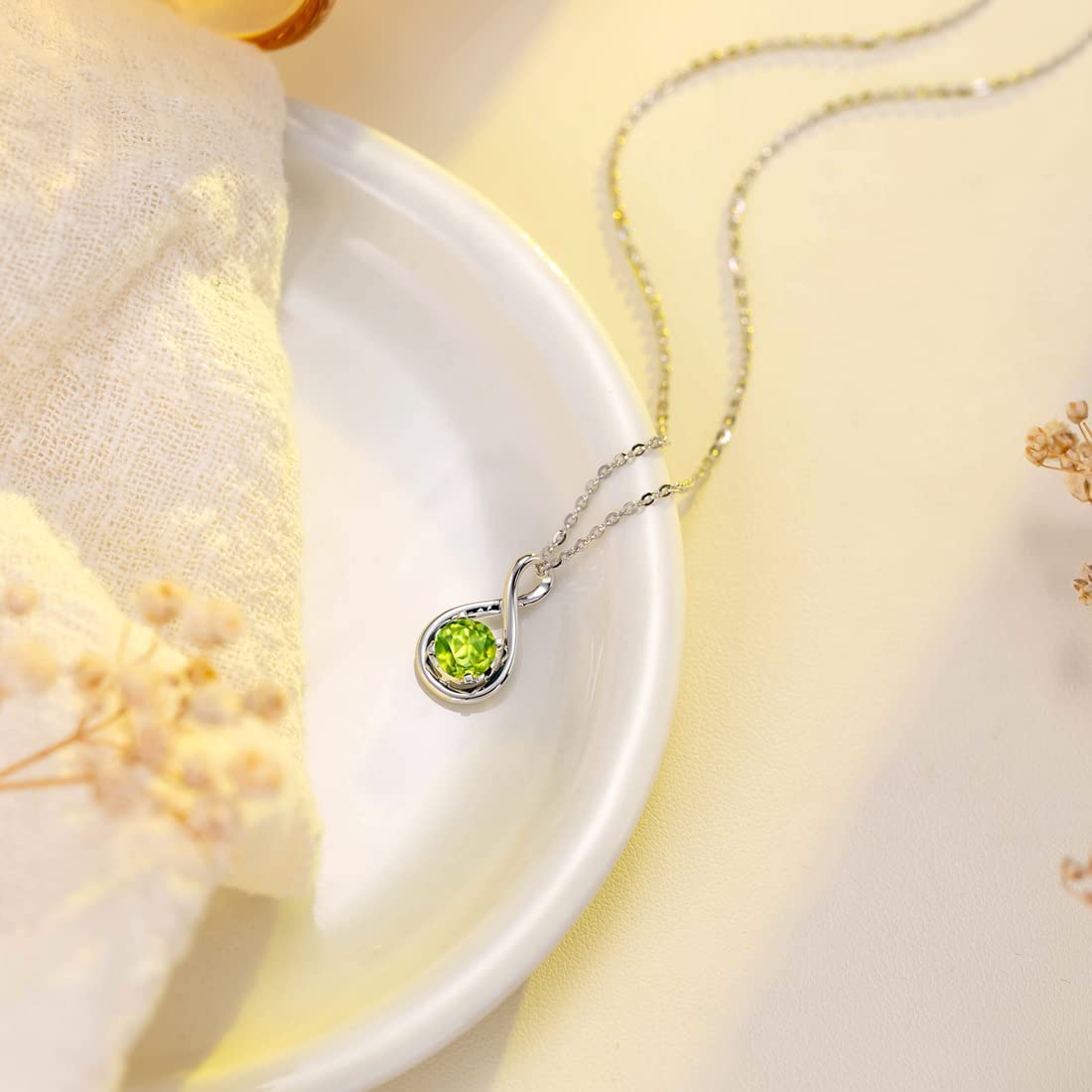 FANCIME "Birthstone" August Gemstone Sterling Silver Necklace Full