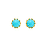 FANCIME Sunflower Blue Turquoise 14K Yellow Gold Stud Earrings Main