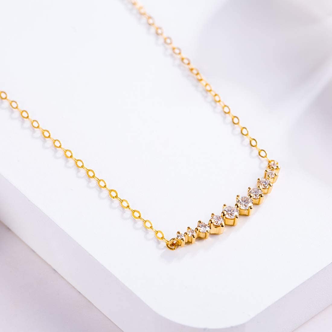 FANCIME "Mademoiselle White" Bar Smile 14K Yellow Gold Necklace Detail2