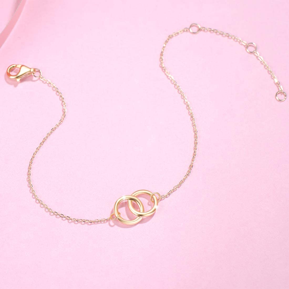 FANCIME Two Circle Friendship 14k Solid Yellow Gold Bracelet Full