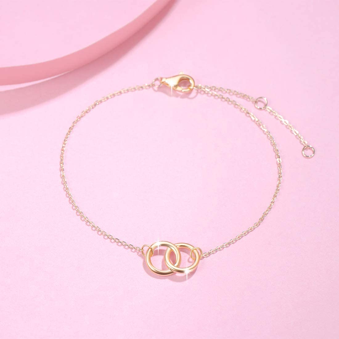FANCIME Two Circle Friendship 14k Solid Yellow Gold Bracelet Full2