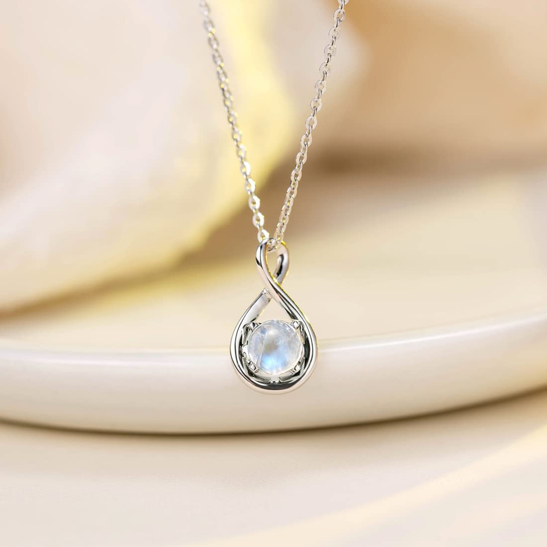 FANCIME "Birthstone" Moonstone June Gemstone Sterling Silver Necklace Detail