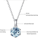 FANCIME Genuine Aquamarine Solitaire 14K White Gold Necklace Size