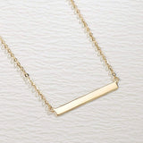 FANCIME "Simply Bar" Horizontal Gold Bar 14K Yellow Gold Necklace Detail