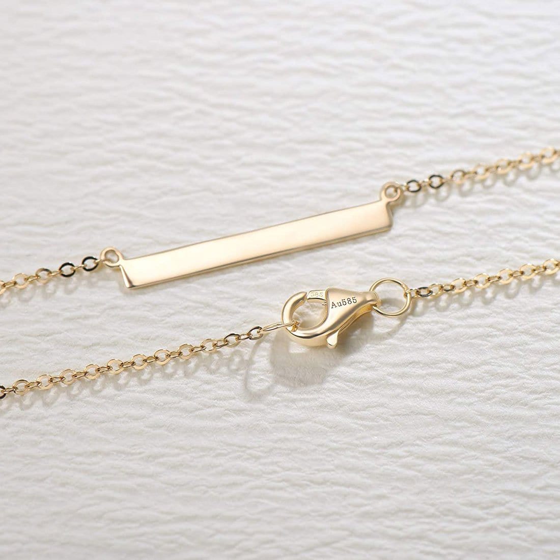 FANCIME "Simply Bar" Horizontal Gold Bar 14K Yellow Gold Necklace Link