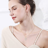 FANCIME White Sapphire Cross 14K Yellow Gold Necklace Show